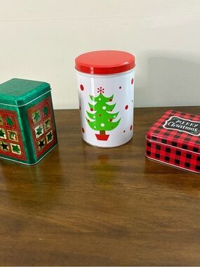 Festive Red & Green Christmas Tree Holiday Tin Canisters 3